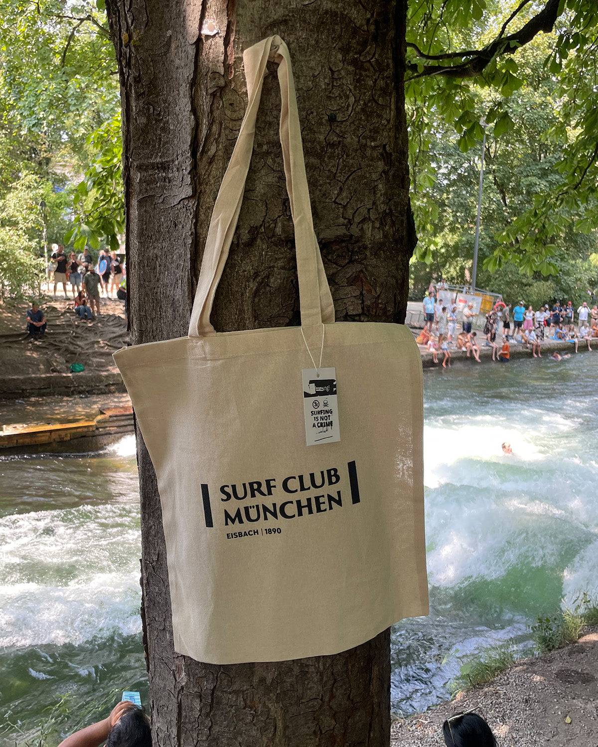 Surf Club München Linen Logo Bag at the Eisbach