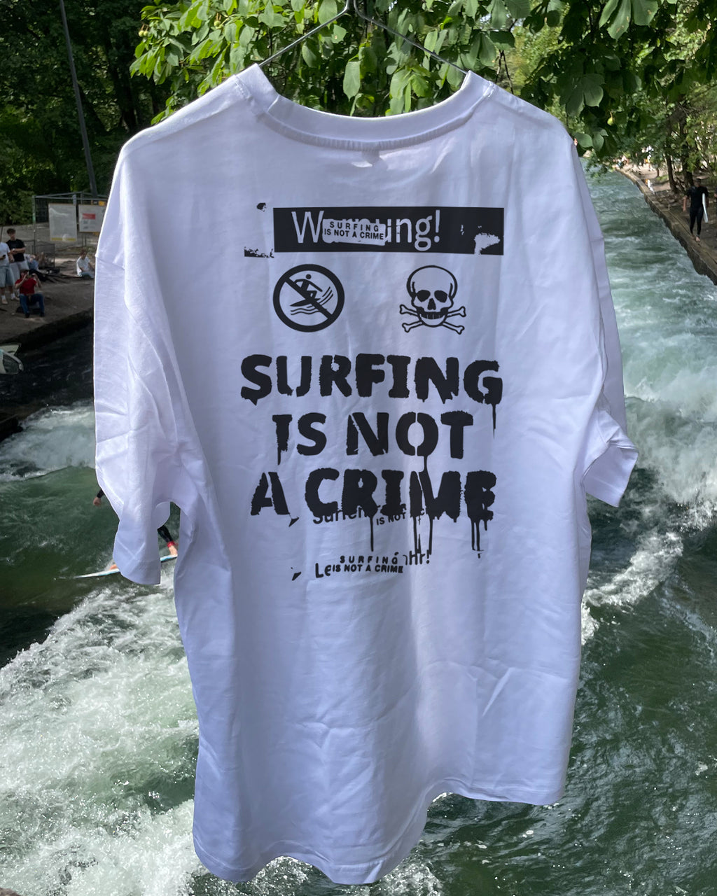 Surfing Is Not a Crime Big Back T-Shirt — back